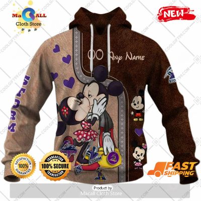 HOT Personalized NRL Melbourne Storm Mickey and Minnie Design Hoodie Sweatshirt 3D -soulcals