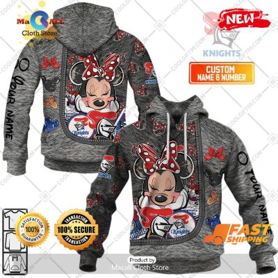 HOT Personalized NRL Newcastle Knights Logo and Minnie Mouse Design Hoodie Sweatshirt 3D -soulcals