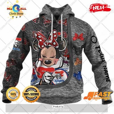 HOT Personalized NRL Newcastle Knights Logo and Minnie Mouse Design Hoodie Sweatshirt 3D -soulcals