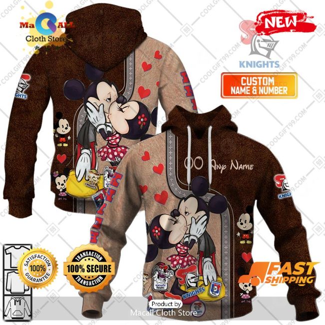 HOT Personalized NRL Newcastle Knights Mickey and Minnie Design Hoodie Sweatshirt 3D -soulcals