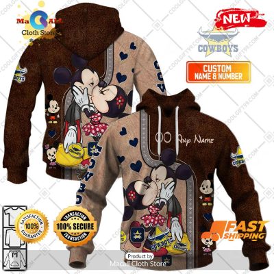 HOT Personalized NRL North Queensland Cowboys Mickey and Minnie Design Hoodie Sweatshirt 3D -soulcals