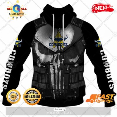 HOT Personalized NRL North Queensland Cowboys Punisher Hoodie Sweatshirt 3D -soulcals
