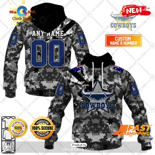HOT Personalized NRL North Queensland Cowboys Special Camo Military Flag Hoodie Sweatshirt 3D -soulcals