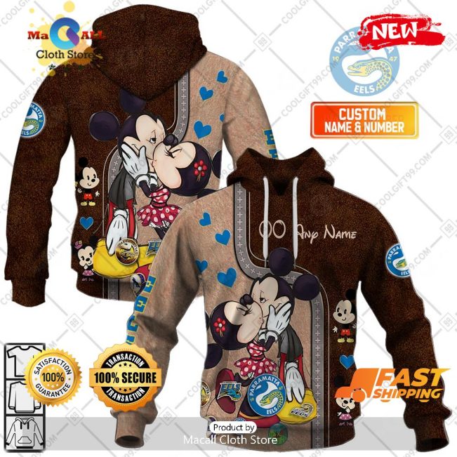 HOT Personalized NRL Parramatta Eels Mickey and Minnie Design Hoodie Sweatshirt 3D -soulcals