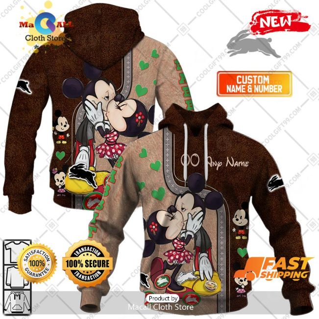 HOT Personalized NRL South Sydney Rabbitohs Mickey and Minnie Design Hoodie Sweatshirt 3D -soulcals