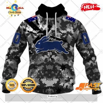 HOT Personalized NRL South Sydney Rabbitohs Special Camo Military Flag Hoodie Sweatshirt 3D -soulcals