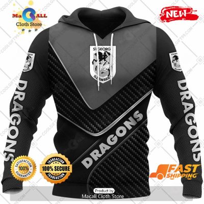 HOT Personalized NRL St. George Illawarra Dragons Carbon Hoodie Sweatshirt 3D -soulcals