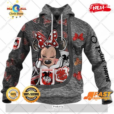 HOT Personalized NRL St. George Illawarra Dragons Logo and Minnie Mouse Design Hoodie Sweatshirt 3D -soulcals