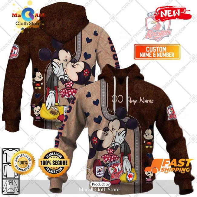 HOT Personalized NRL Sydney Roosters Mickey and Minnie Design Hoodie Sweatshirt 3D -soulcals
