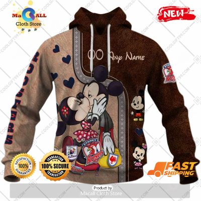 HOT Personalized NRL Sydney Roosters Mickey and Minnie Design Hoodie Sweatshirt 3D -soulcals