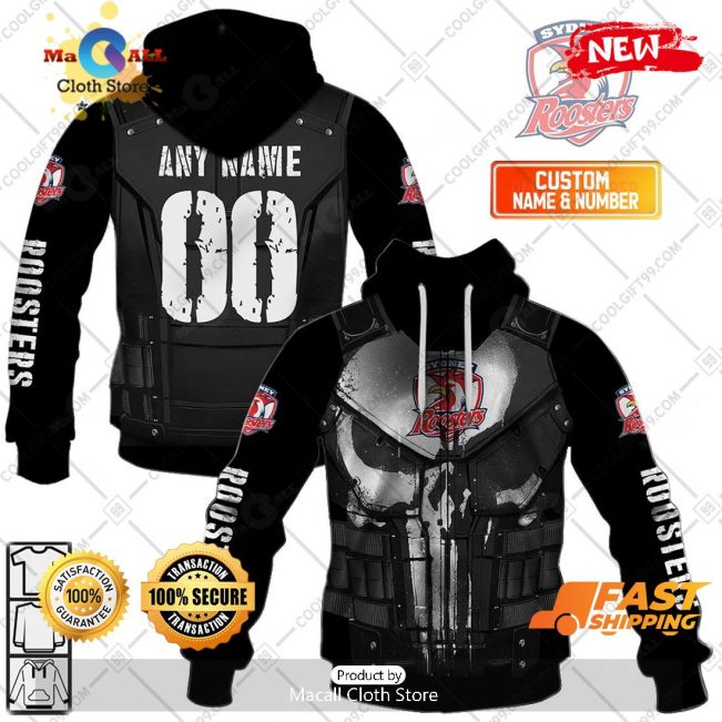 HOT Personalized NRL Sydney Roosters Punisher Hoodie Sweatshirt 3D -soulcals