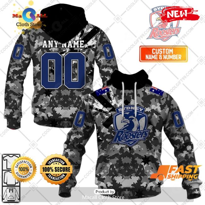 HOT Personalized NRL Sydney Roosters Special Camo Military Flag Hoodie Sweatshirt 3D -soulcals