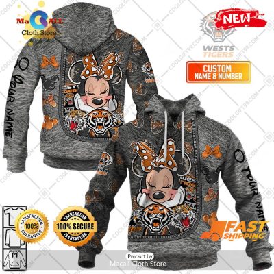 HOT Personalized NRL Wests Tigers Logo and Minnie Mouse Design Hoodie Sweatshirt 3D -soulcals