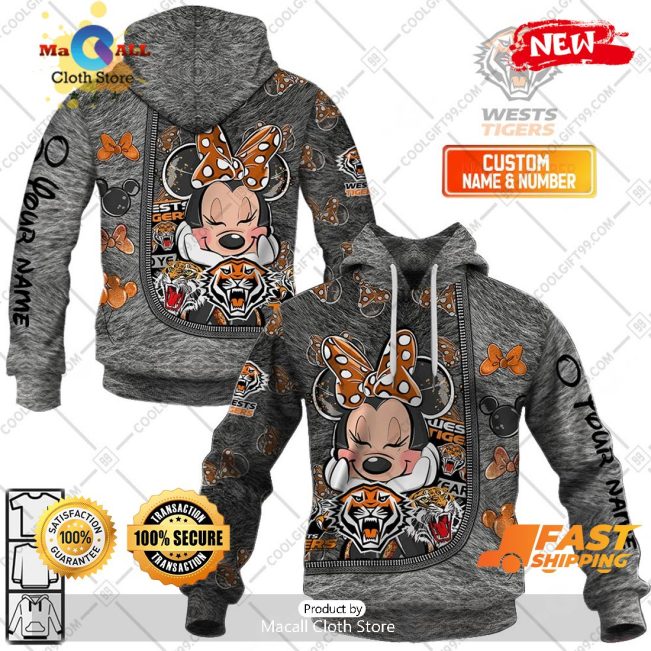 HOT Personalized NRL Wests Tigers Logo and Minnie Mouse Design Hoodie Sweatshirt 3D -soulcals