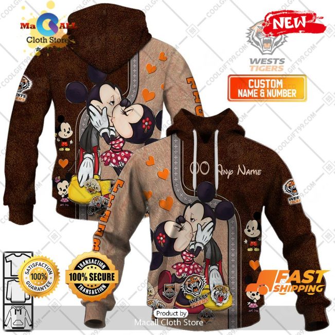 HOT Personalized NRL Wests Tigers Mickey and Minnie Design Hoodie Sweatshirt 3D -soulcals
