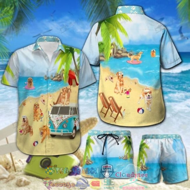 Beach Golden Retriever Hawaiian Shirt And Shorts - Hot Sale 2025