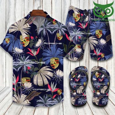 PORSCHE tropical floral FLIP FLOPS AND COMBO HAWAII SHIRT SHORTS