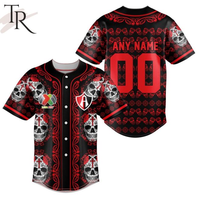 LIGA MX Atlas F.C Special Dia De Muertos Design Baseball Jersey - soulcals.com
