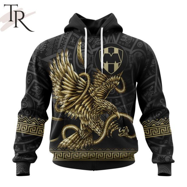 LIGA MX C.F. Monterrey Special Black And Gold Design With Mexican Eagle Hoodie - soulcals.com