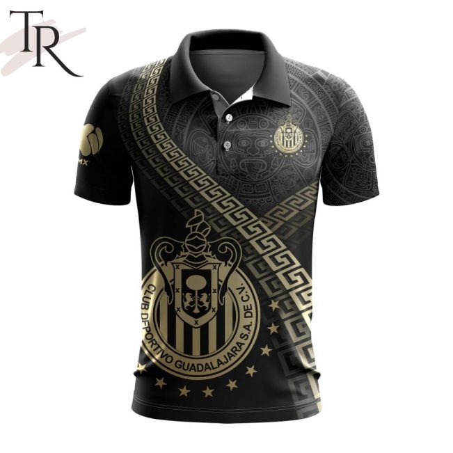 LIGA MX Chivas Guadalajara Special Black And Gold Design Polo Shirt - soulcals.com