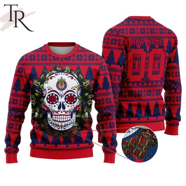 LIGA MX Chivas Guadalajara Special Sugar Skull Christmas Ugly Sweater - soulcals.com