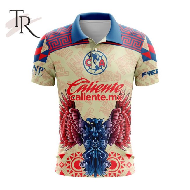 LIGA MX Club America 2023 - 2024 Home Aztec Design Polo Shirt - soulcals.com