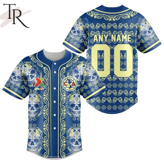LIGA MX Club America Special Dia De Muertos Design Baseball Jersey - soulcals.com