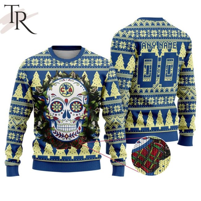 LIGA MX Club America Special Sugar Skull Christmas Ugly Sweater - soulcals.com
