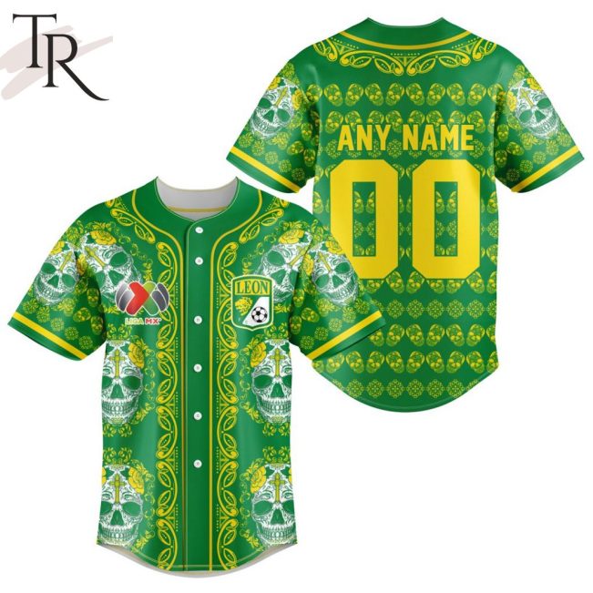 LIGA MX Club Leon Special Dia De Muertos Design Baseball Jersey - soulcals.com