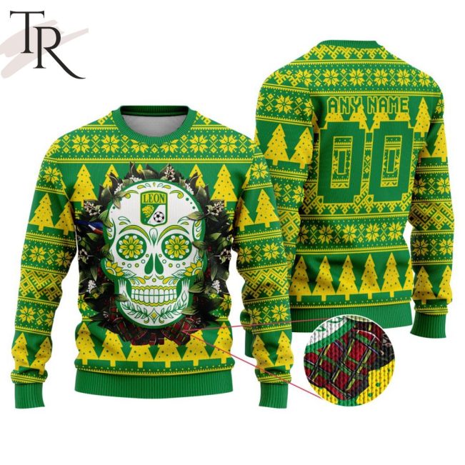 LIGA MX Club Leon Special Sugar Skull Christmas Ugly Sweater - soulcals.com