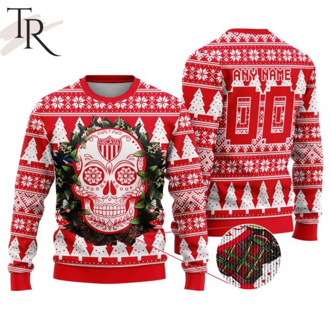 LIGA MX Club Necaxa Special Sugar Skull Christmas Ugly Sweater - soulcals.com