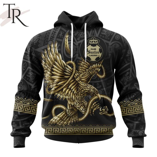 LIGA MX Club Santos Laguna Special Black And Gold Design With Mexican Eagle Hoodie - soulcals.com