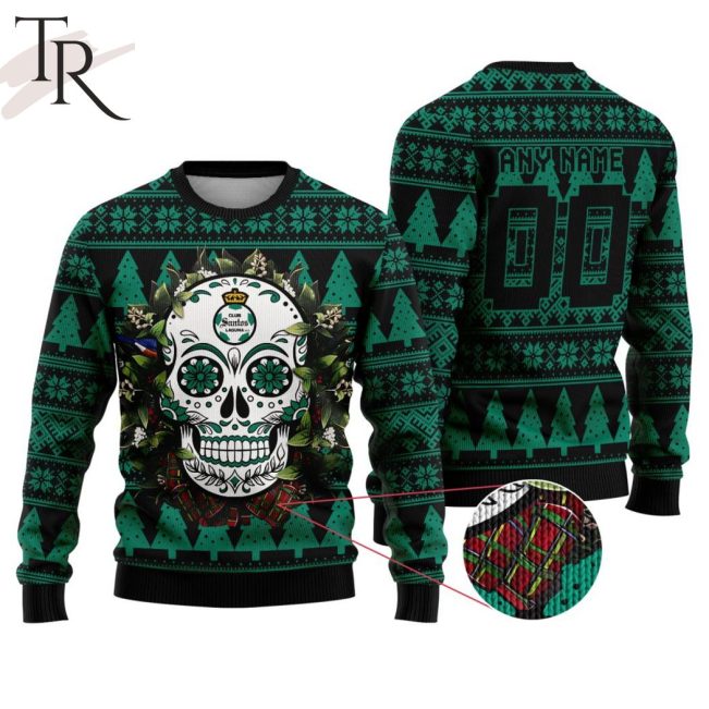LIGA MX Club Santos Laguna Special Sugar Skull Christmas Ugly Sweater - soulcals.com
