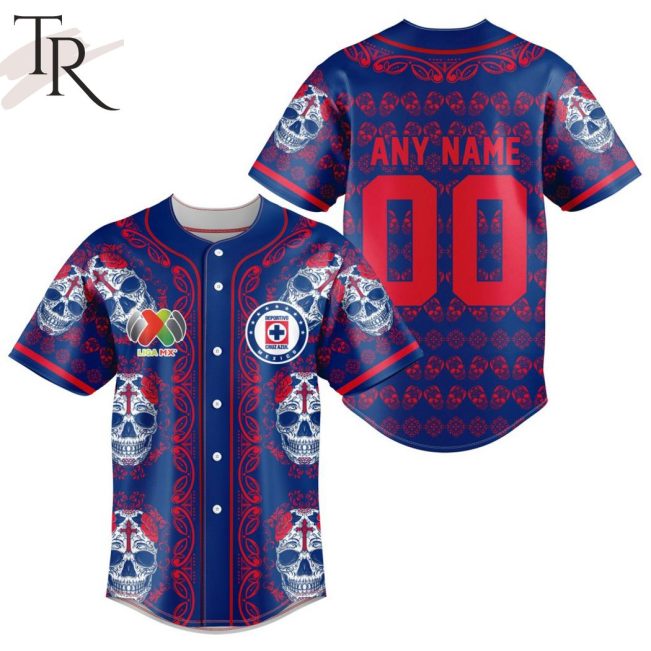LIGA MX Cruz Azul Special Dia De Muertos Design Baseball Jersey - soulcals.com