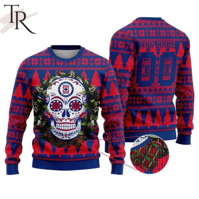 LIGA MX Cruz Azul Special Sugar Skull Christmas Ugly Sweater - soulcals.com
