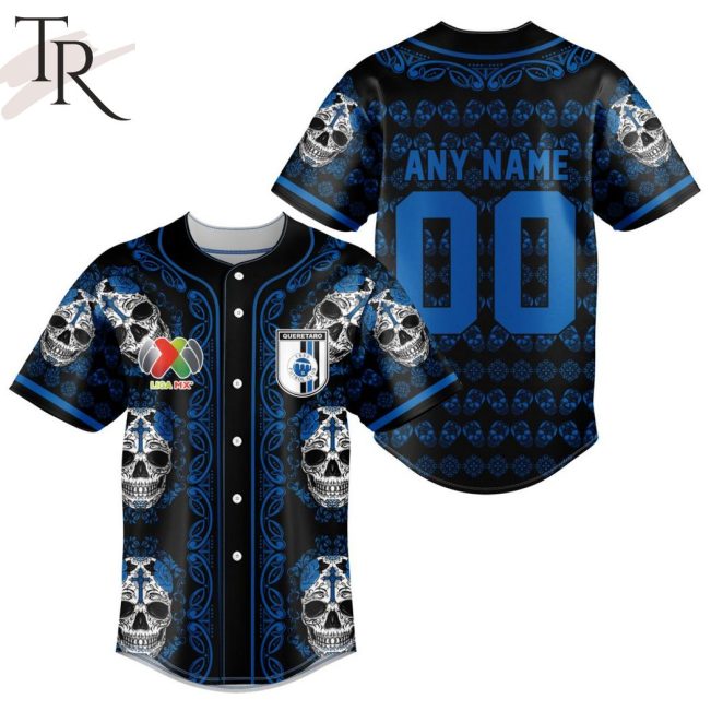 LIGA MX Queretaro F.C Special Dia De Muertos Design Baseball Jersey - soulcals.com