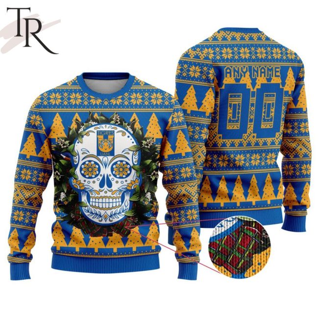 LIGA MX Tigres UANL Special Sugar Skull Christmas Ugly Sweater - soulcals.com