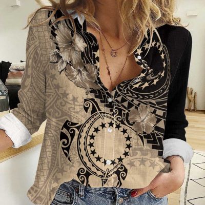 Polynesian Women's Long Sleeve Shirt  Polynesian design Honu, Wave, Sun, Spear, Fern Symbols Polynesian shirts NCY137