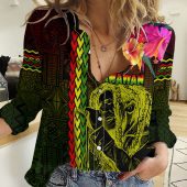 Polynesian Women's Long Sleeve Shirt  Polynesian design Honu, Wave, Sun, Spear, Fern Symbols Polynesian shirts NCY114