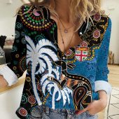 Polynesian Women's Long Sleeve Shirt  Polynesian design Honu, Wave, Sun, Spear, Fern Symbols Polynesian shirts NCY124