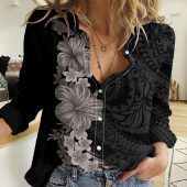 Polynesian Women's Long Sleeve Shirt  Polynesian design Honu, Wave, Sun, Spear, Fern Symbols Polynesian shirts NCY019