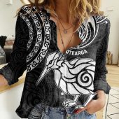 Polynesian Women's Long Sleeve Shirt  Polynesian design Honu, Wave, Sun, Spear, Fern Symbols Polynesian shirts NCY032