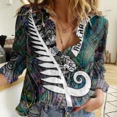 Polynesian Women's Long Sleeve Shirt  Polynesian design Honu, Wave, Sun, Spear, Fern Symbols Polynesian shirts NCY033