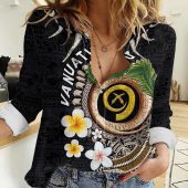 Polynesian Women's Long Sleeve Shirt  Polynesian design Honu, Wave, Sun, Spear, Fern Symbols Polynesian shirts NCY092