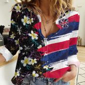 Polynesian Women's Long Sleeve Shirt  Polynesian design Honu, Wave, Sun, Spear, Fern Symbols Polynesian shirts NCY093