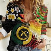 Polynesian Women's Long Sleeve Shirt  Polynesian design Honu, Wave, Sun, Spear, Fern Symbols Polynesian shirts NCY094