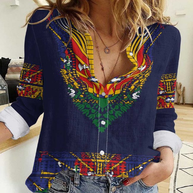 Polynesian Women's Long Sleeve Shirt  Polynesian design Honu, Wave, Sun, Spear, Fern Symbols Polynesian shirts NCY036