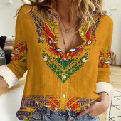 Polynesian Women's Long Sleeve Shirt Slub Linen Polynesian design Honu, Wave, Sun, Spear, Fern Symbols Polynesian shirts NCY037