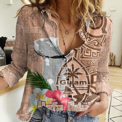 Polynesian Women's Long Sleeve Shirt  Polynesian design Honu, Wave, Sun, Spear, Fern Symbols Polynesian shirts NCY187