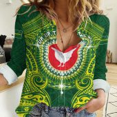 Polynesian Women's Long Sleeve Shirt  Polynesian design Honu, Wave, Sun, Spear, Fern Symbols Polynesian shirts NCY039